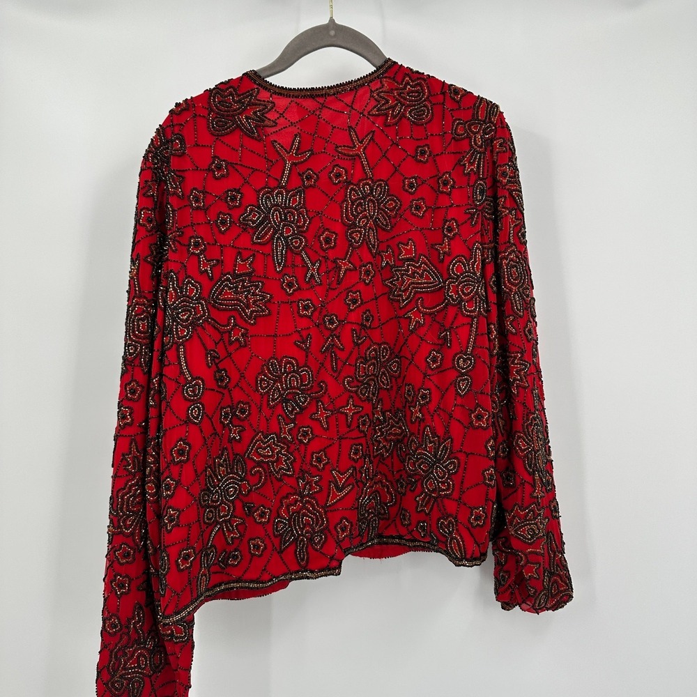 Papell Boutique Evening‎ Womens Jacket Size XL Silk Beaded Glam Whimsigoth - Picture 2 of 9